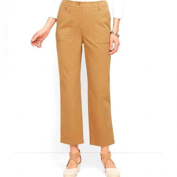 Talbots Patch Pocket Crop Chinos Khaki Tan Straight leg Womens size 14 Neutral - Picture 1 of 14
